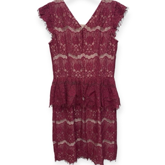 Anthropologie Maeve Elsa Burgundy Lace Peplum Lined Dress Size XS - Picture 7 of 11